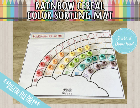 Rainbow Cereal Color Sorting Activity Mat Printable | DIGITAL DOWNLOAD| St Patricks Day Game | Learn Colors | Toddler Busy Binder Activities