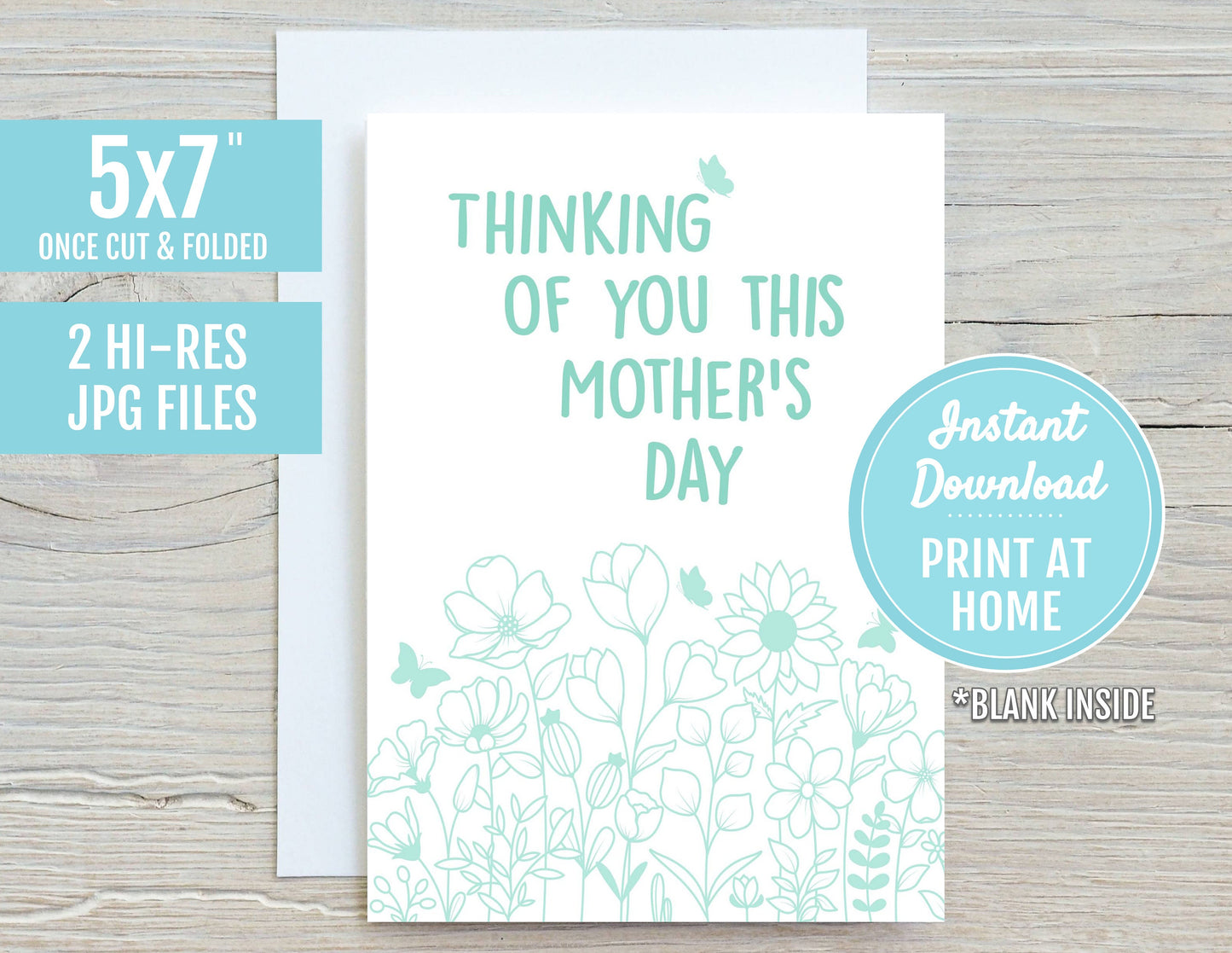 Thinking Of You This Mothers Day I Love You 5x7 Printable Greeting Card Gift | Heavenly Mom Loss Flowers | Digital Download Print At Home