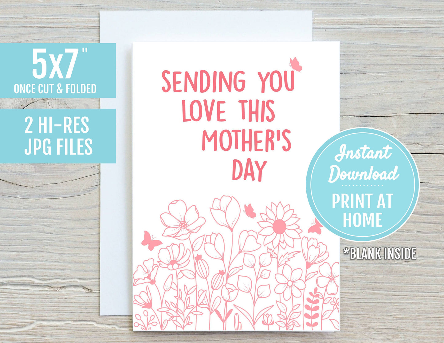 Sending You Love This Mothers Day I Love You 5x7 Printable Greeting Card Gift | Heavenly Mom Loss Flowers | Digital Download Print At Home