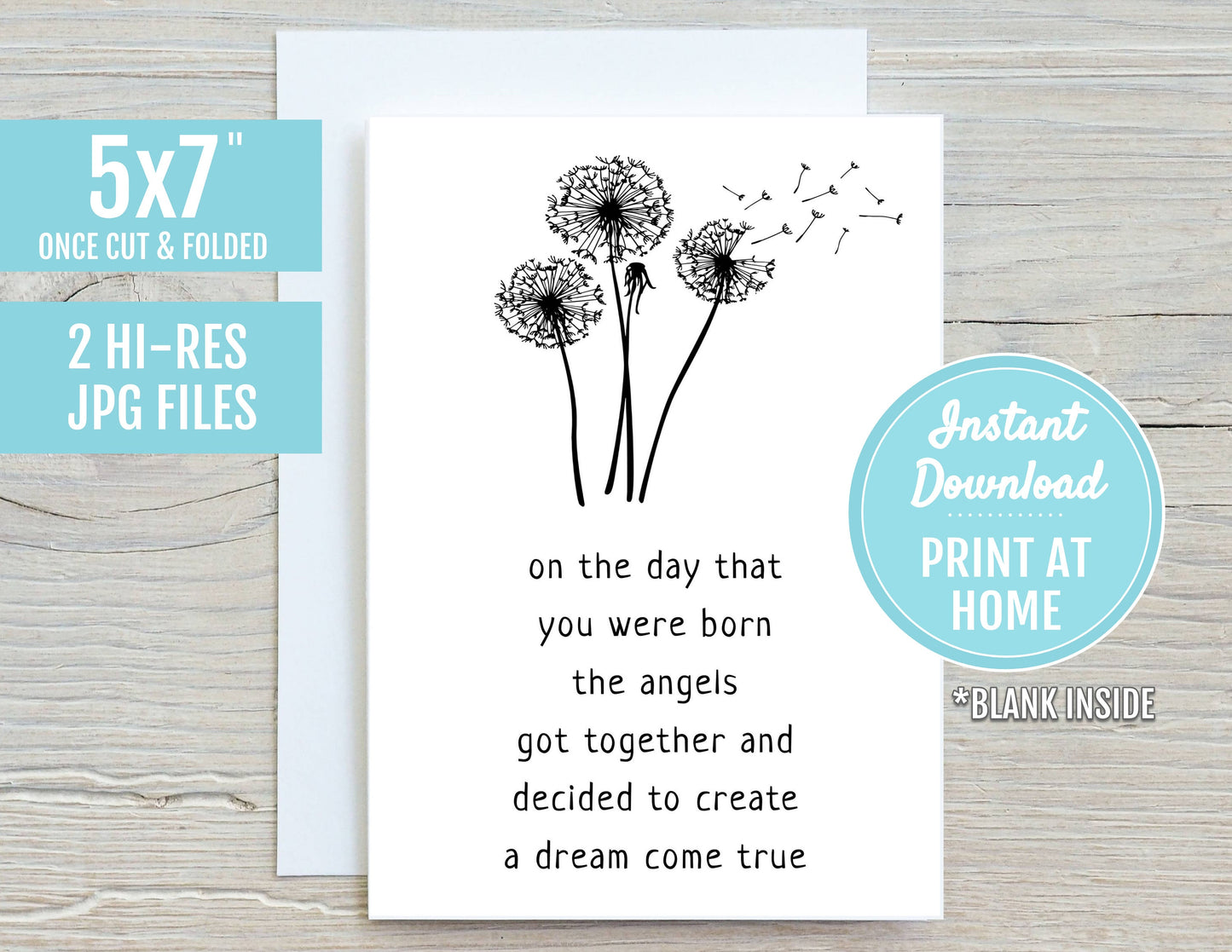 On The Day That You Were Born Song Dream Come True 5x7 Printable Greeting Card | Birthday Mother's Day Gift | Digital Download Print At Home