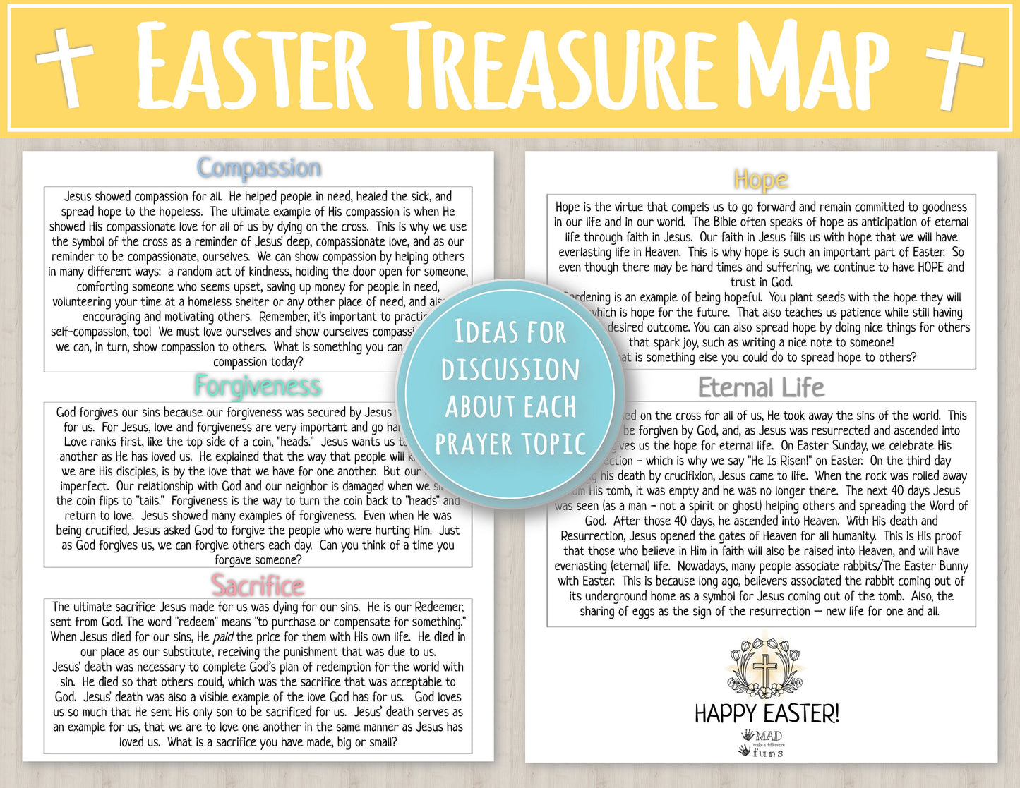 The Meaning Of Easter Treasure Map Printable Coloring | Religious Scavenger Hunt Game | Easter Basket Gifts | Jesus Easter Toddler Egg Hunt