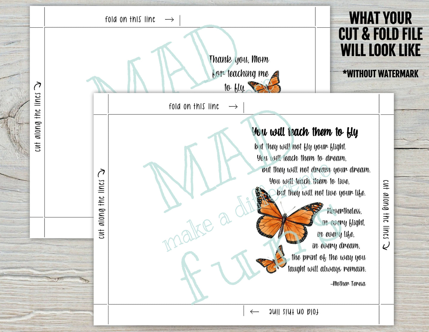 You Will Teach Them To Fly Mom 5x7 Printable Greeting Card | Mother's Day Gift | DIGITAL DOWNLOAD| Print At Home | Butterfly Mother Teresa