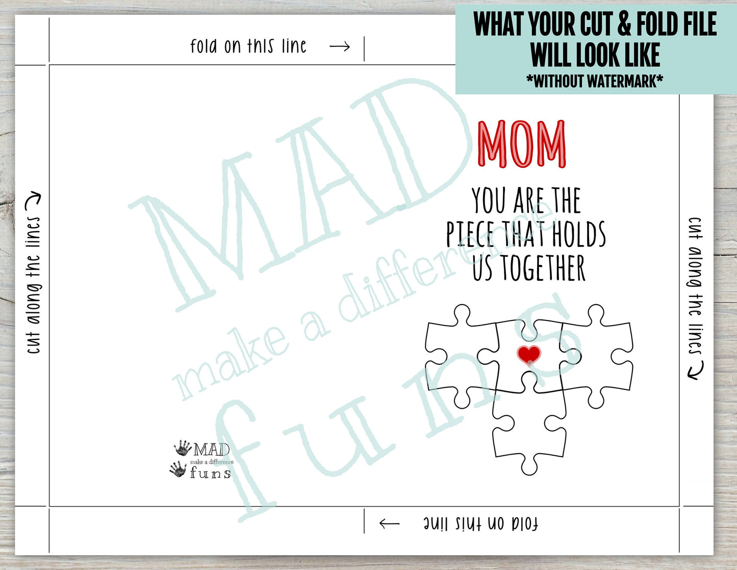 Mom You Are The Piece That Holds Us Together 5x7 Printable Greeting Card | DIGITAL DOWNLOAD| Mother's Day Gift Puzzle Family | Print At Home