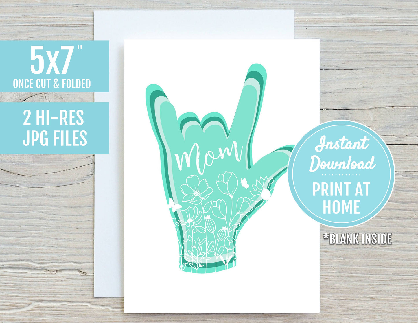 I Love You Mom ASL Sign Language 5x7 Printable Greeting Card | DIGITAL DOWNLOAD|  Mother's Day Gift | Happy Mothers Day Mom | Print At Home