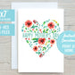 Happy Mothers Day Heart Flowers 5x7 Printable Greeting Card | DIGITAL DOWNLOAD| Mother's Day Gift | I Love You Mom Watercolor| Print At Home