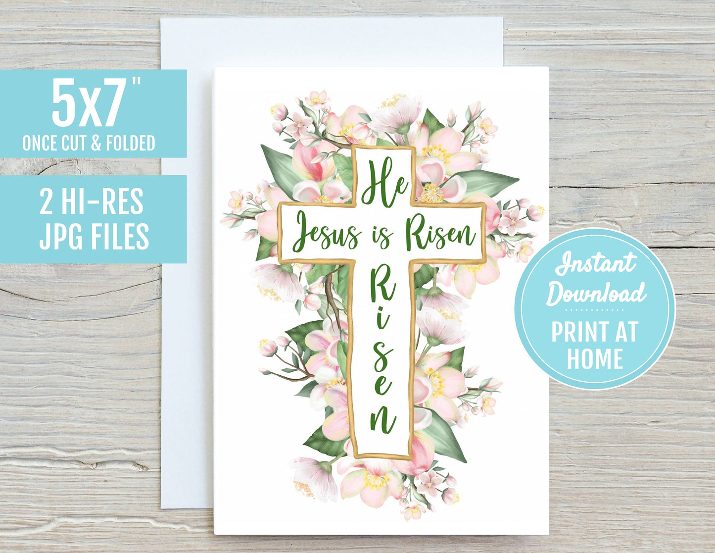 He Is Risen Jesus Is Risen Easter Cross 5x7 Printable Greeting Card Gift | Easter Decor Easter Card Spring | Digital Download Print At Home