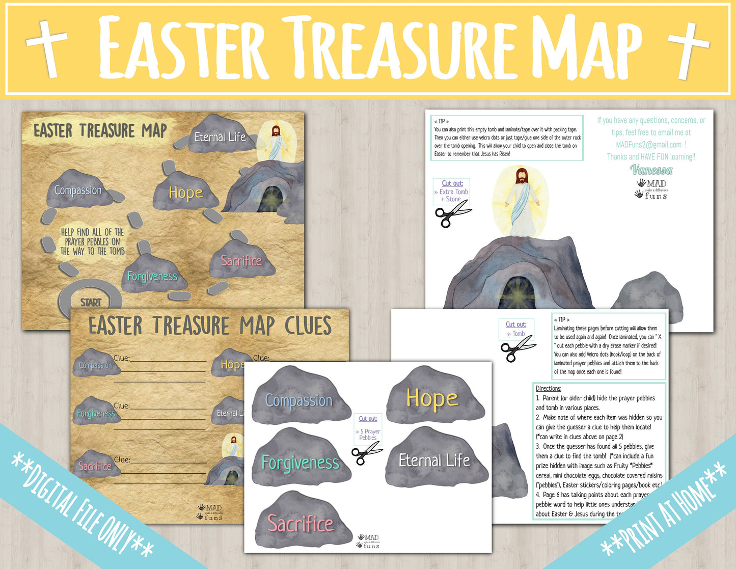 The Meaning Of Easter Treasure Map Printable Coloring | Religious Scavenger Hunt Game | Easter Basket Gifts | Jesus Easter Toddler Egg Hunt