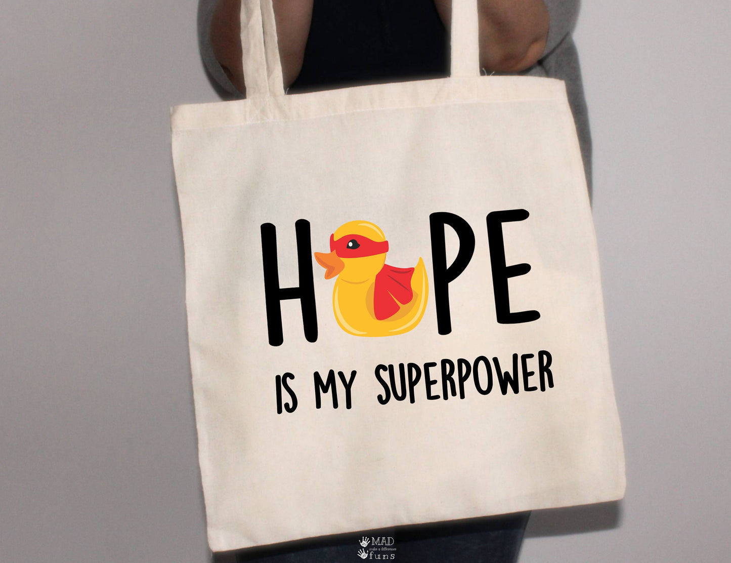 HOPE Is My Superpower Canvas Tote Bag | Columbus Duck Race | Super Duck Bag | Benefiting Nationwide Children's | Children's Research Gift