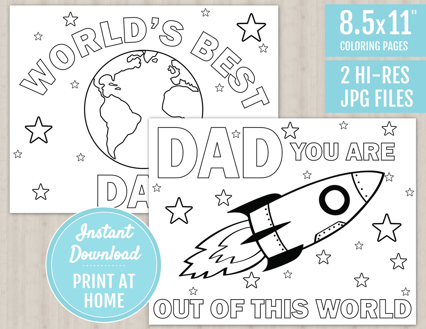 World's Best Dad, Dad You're Out Of This World | Printable Coloring Page Father's Day Gift |DIGITAL DOWNLOAD| Father's Day Card Gift For Dad