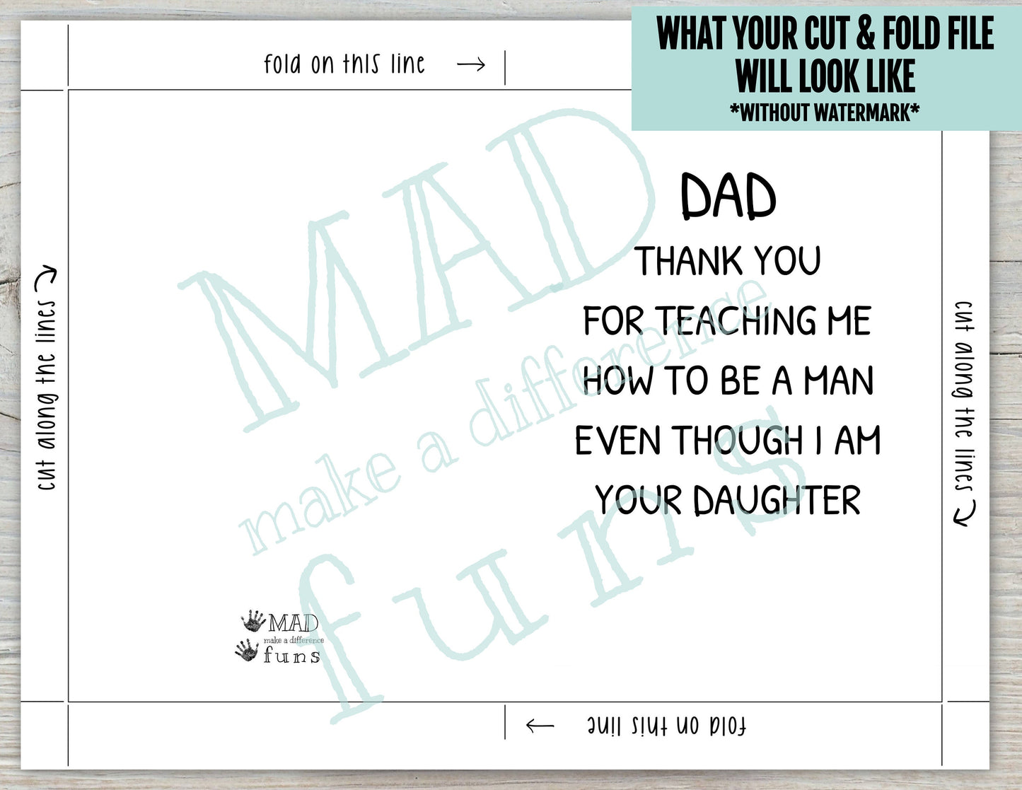 Dad Thank You For Teaching Me How To Be A Man, Fathers Day Card From Daughter 5x7 Printable | DIGITAL DOWNLOAD| Father's Day Gift for Dad