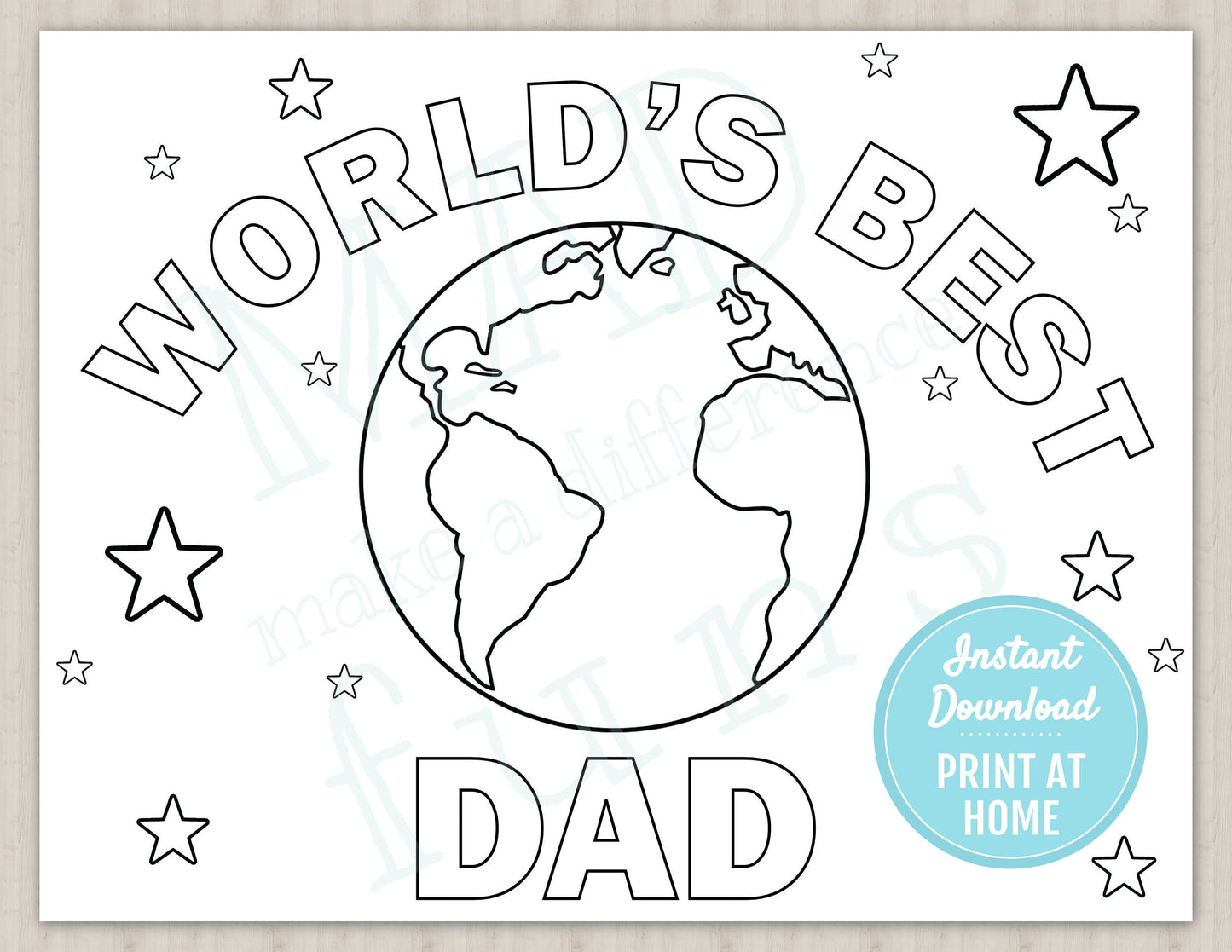 World's Best Dad, Dad You're Out Of This World | Printable Coloring Page Father's Day Gift |DIGITAL DOWNLOAD| Father's Day Card Gift For Dad