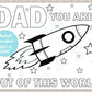 World's Best Dad, Dad You're Out Of This World | Printable Coloring Page Father's Day Gift |DIGITAL DOWNLOAD| Father's Day Card Gift For Dad