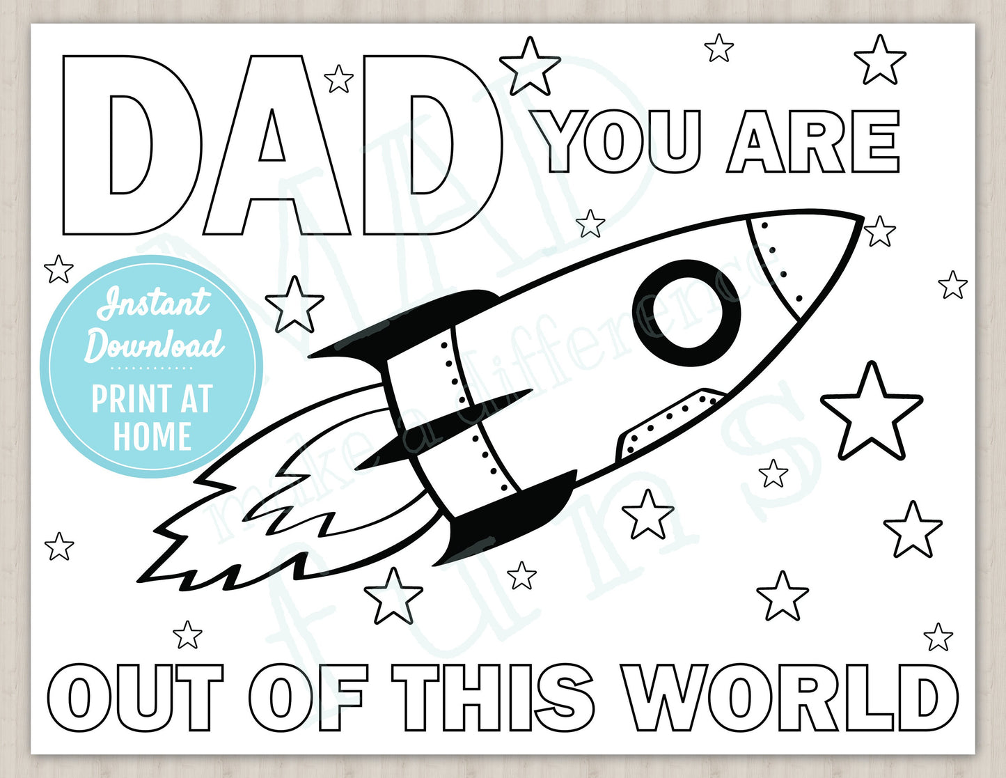 World's Best Dad, Dad You're Out Of This World | Printable Coloring Page Father's Day Gift |DIGITAL DOWNLOAD| Father's Day Card Gift For Dad