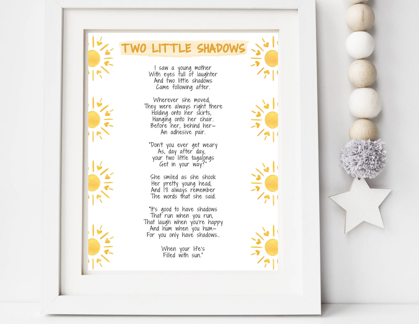 Two Little Shadows Poem Print | Digital Download| Card for Mom | Inspirational Quote Decor | Sun Printable Wall Art | Sunshine Nursery Decor