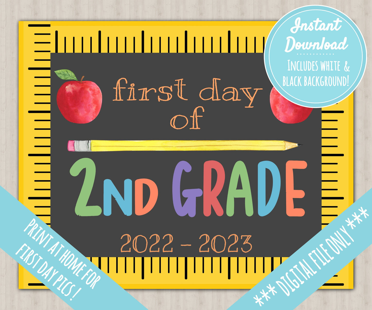 First Day of School Sign | About Me Chalkboard Style Print | INSTANT DIGITAL DOWNLOAD | Print at Home | 2nd Grade Second | School Pictures