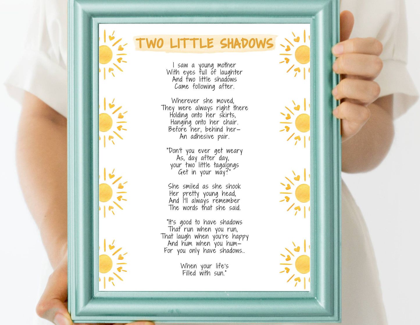 Two Little Shadows Poem Print | Digital Download| Card for Mom | Inspirational Quote Decor | Sun Printable Wall Art | Sunshine Nursery Decor