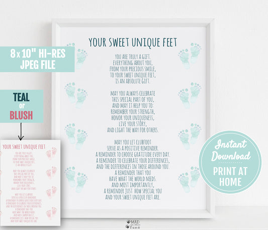 Clubfoot Poem Your Sweet Unique Feet Digital Downlad | 8x10 Print At Home | Printable Nursery Room Decor| Clubfoot Cuties Prayer | TEV