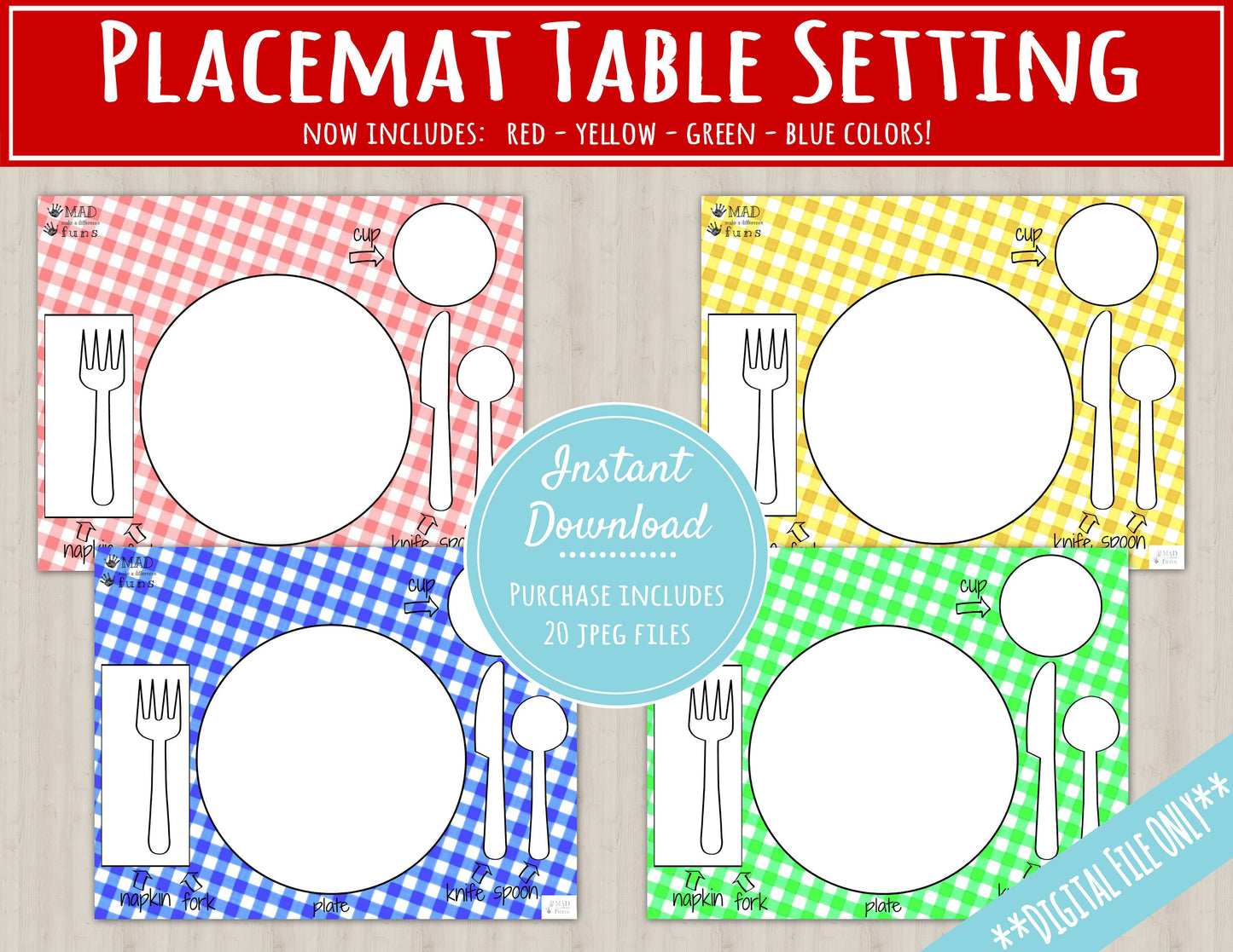 Multicolor Placemat Table Setting Matching Activity | INSTANT DOWNLOAD | Toddler Place Setting Practice | Montessori-Inspired Homeschool