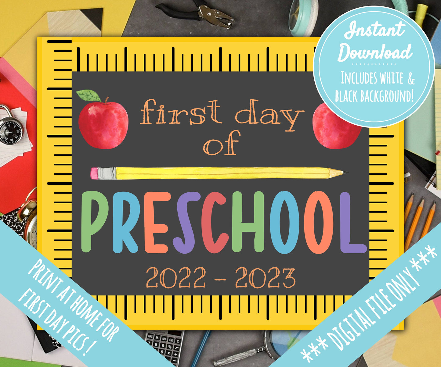 First Day of School Sign | About Me Chalkboard Style Print | INSTANT DIGITAL DOWNLOAD | Print at Home | Preschool | School Pictures