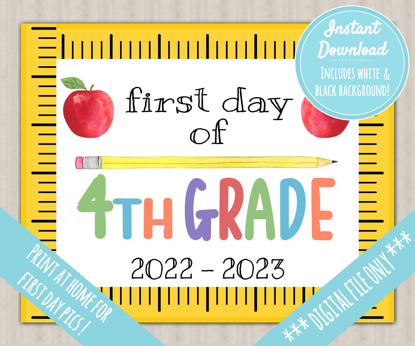 First Day of School Sign | About Me Chalkboard Style Print | INSTANT DIGITAL DOWNLOAD | Print at Home | 4th Grade Fourth | School Pictures