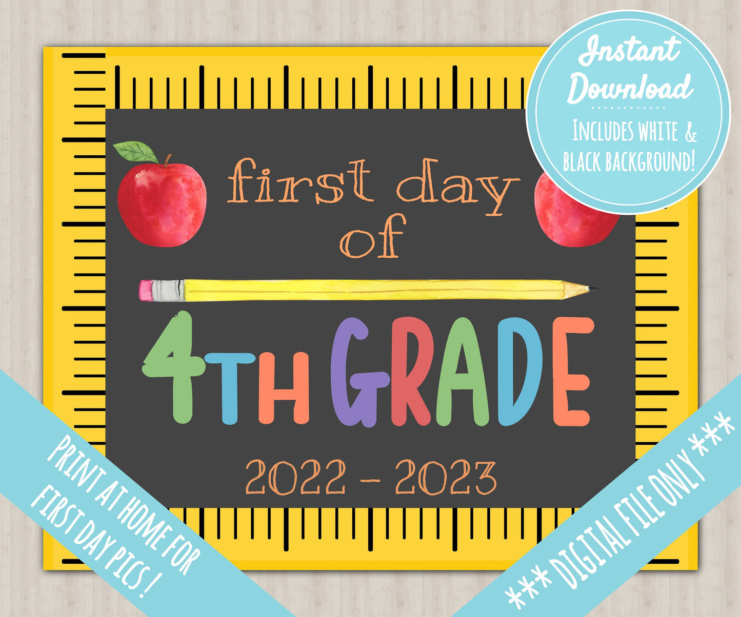 First Day of School Sign | About Me Chalkboard Style Print | INSTANT DIGITAL DOWNLOAD | Print at Home | 4th Grade Fourth | School Pictures